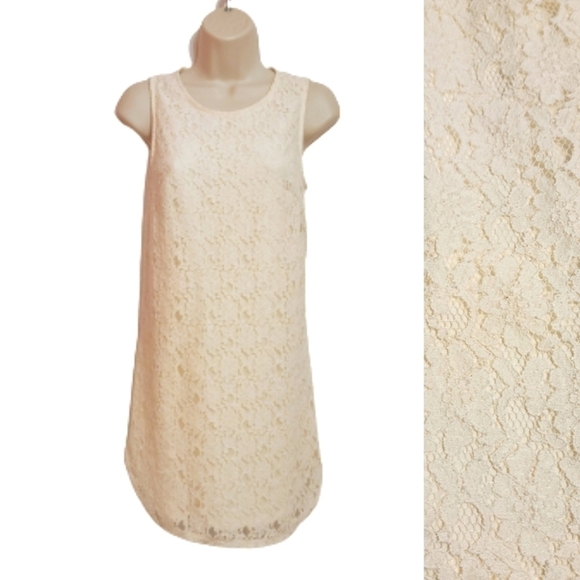 Monteau Floral Lace Beige Sleeveless Mini Dress Small - Picture 1 of 12
